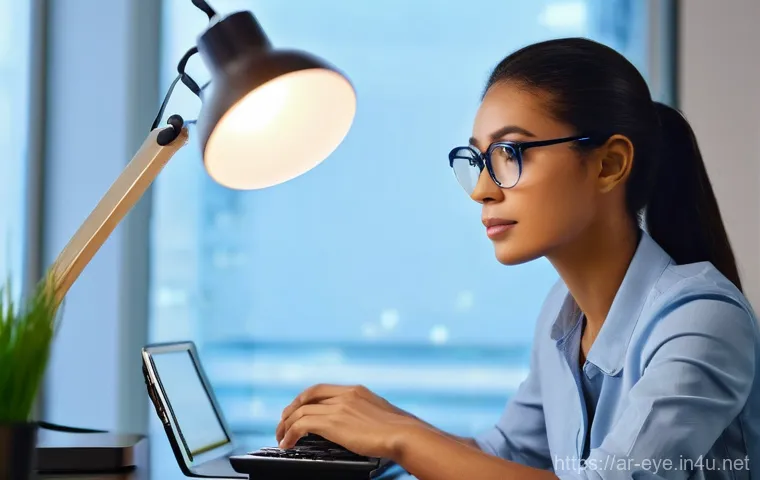 시력 저하 방지 습관 - **Prompt 1: The Digital Eye Wellness Workstation**
    A young professional (gender-neutral, perhaps...