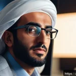 눈 충혈 시 응급조치 - A detailed, realistic close-up portrait of an adult Middle Eastern man with slight eye redness cause...